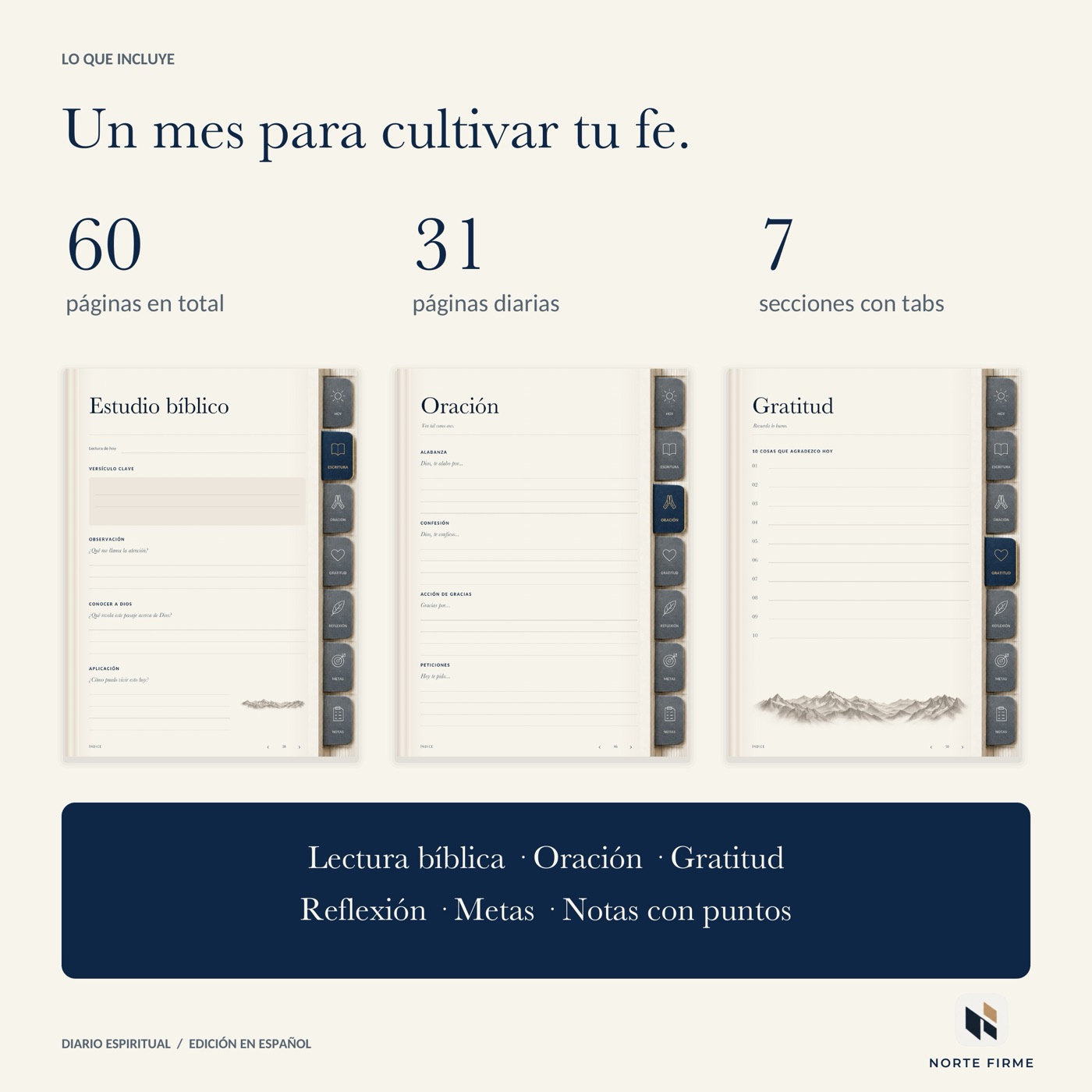 Qué incluye: 60 páginas, 31 diarias, 7 secciones