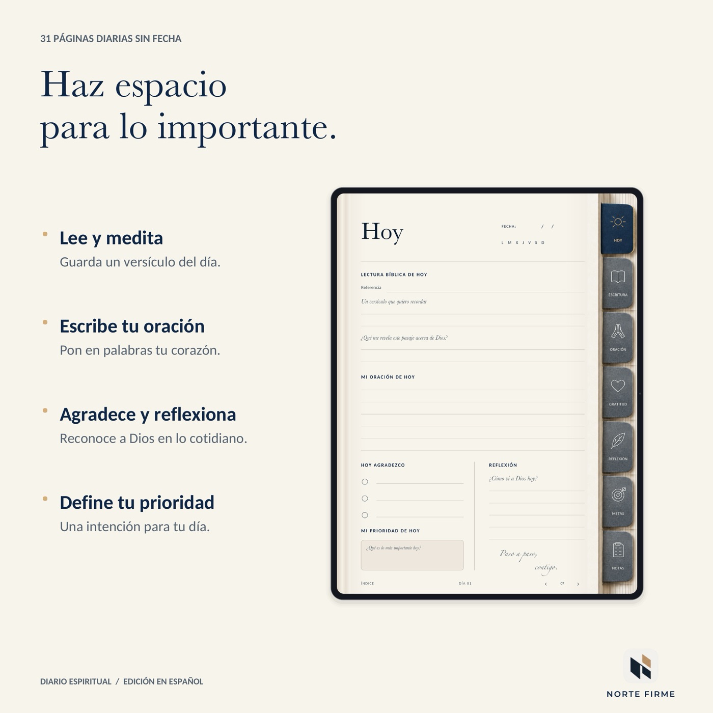 Página Hoy: lectura, oración, gratitud y prioridad