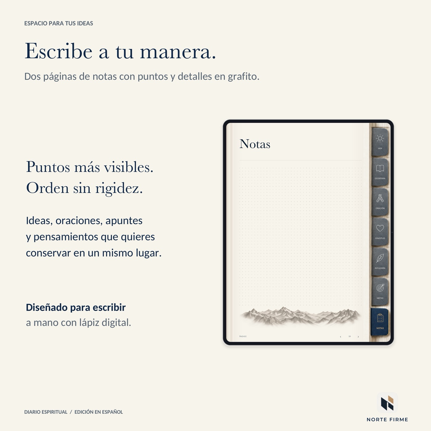 Notas con puntos y montaña en grafito